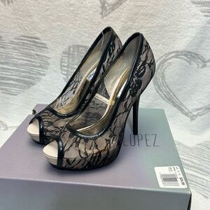 JLO LIDIA Black Lace Peep Toe heels size: 7